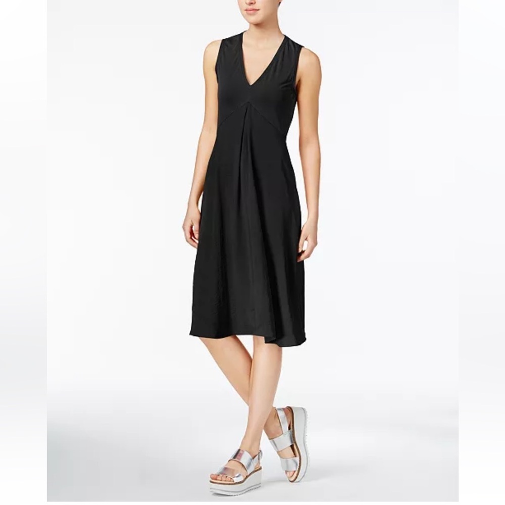 Rachel Rachel Roy Midi‎ Dress Womens Small Black V-Neck Mixed Media Sleeveless